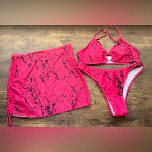Pink and Black Marble 3 pc Bikini Set